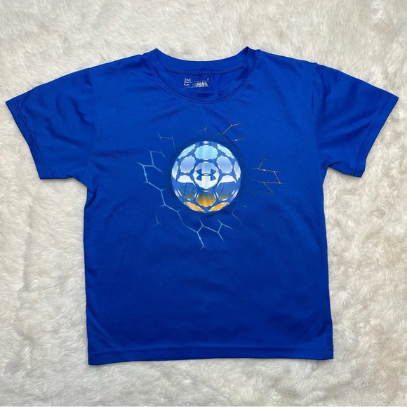Under Armour T-Shirt Soccer Blue & Orange Size 6 - Picture 1 of 16
